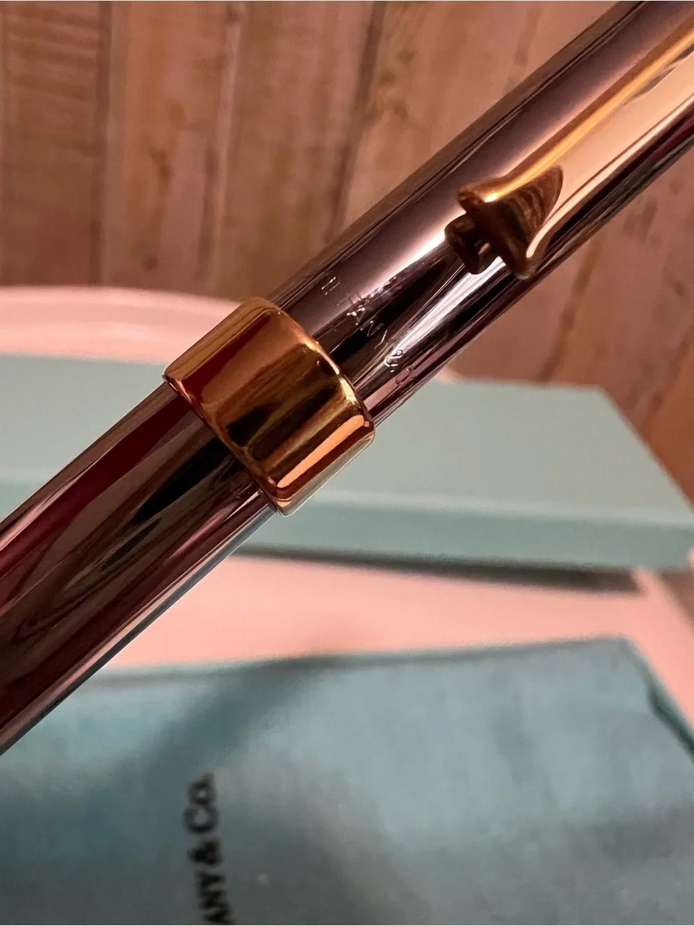 Tiffany & Co. T-Clip Ballpoint Pen, Sterling Silver & Gold Accent, Complete Set